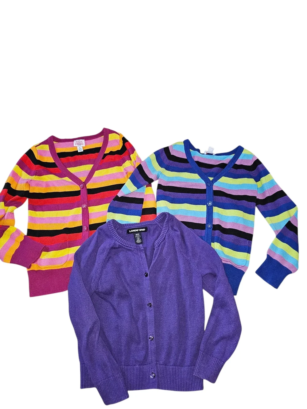 Childrens Place Cardigan lot- Girls' Knit Sweater striped purple blue pink 5-6